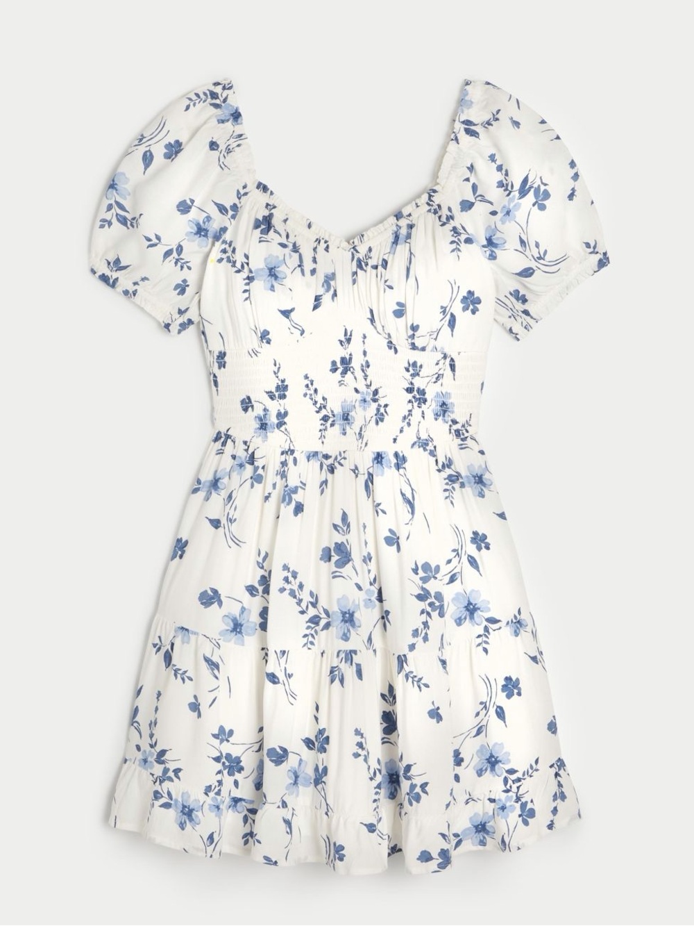 NWT Hollister White and Blue Floral Print Smocked Waist Dress
